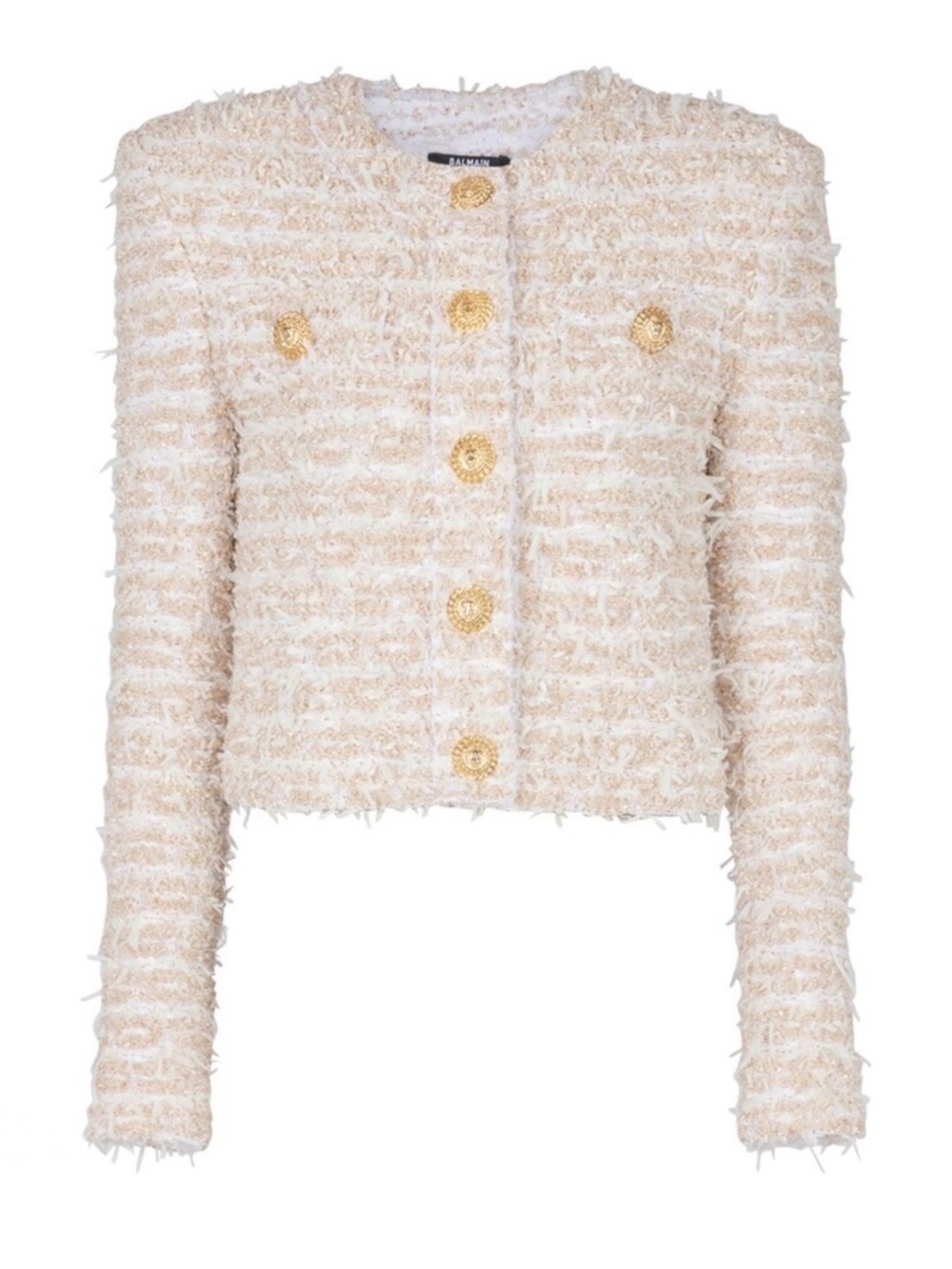 NWT BALMAIN White Gold Tweed Cropped Jacket Blazer 38 FR/ 4 US - Picture 7 of 7
